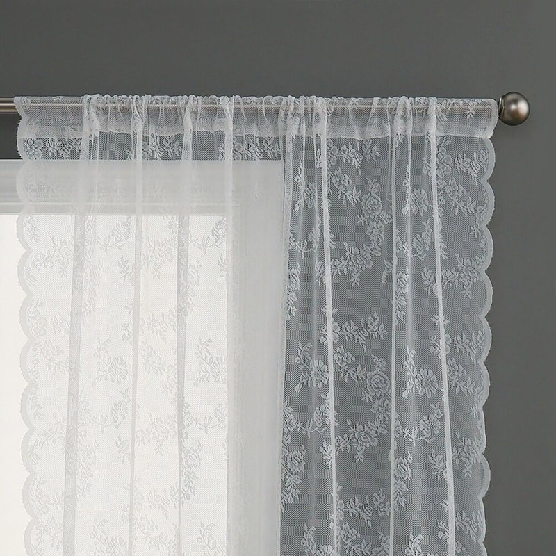 AIMALL 1pcs Elegant White Lace Curtain, Punch-Free, Rod-Wearing Design, Ideal
