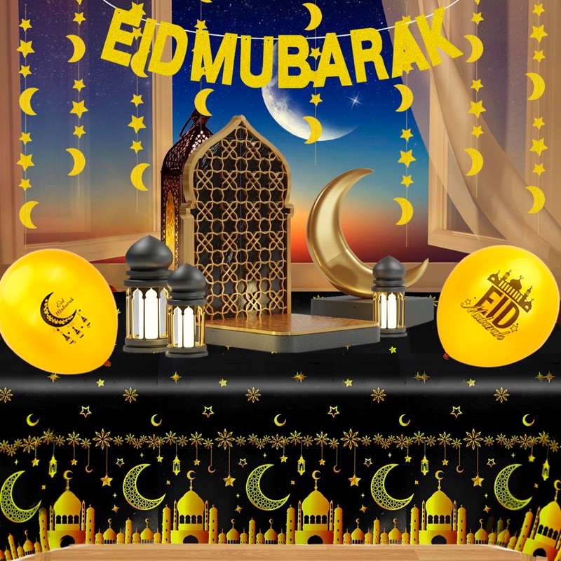 HOWAF 2 Ramadan Tablecloth Eid Mubarak Disposable Plastic Tablecloths, PVC