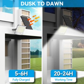 TENKOO Solar Street Flood Lights Outdoor 1000W Solar Parking Lot Lights Dusk to Dawn 65000LM IP67 Waterproof Security Commercial Lighting with 16.4ft Cables for Yard, Garden, Swimming Pool, Pathway