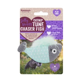 Rosewood Jolly Moggy Catnip Tune Chaser Fish - Interactive Cat Toy with Motion-Activated Sounds and Catnip for Stimulating Play and Entertainment