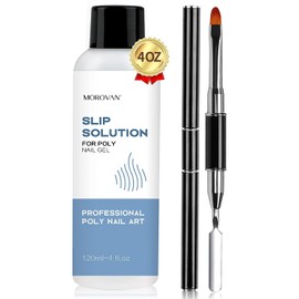 Morovan Poly Gel Slip Solution Kit: 4oz Slip Solution Liquid for Poly Gel Nails Dual-Ended Brush Pusher for Beginner