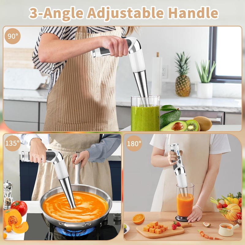 Cordless Immersion Blender Handheld: Powerful Rechargeable Electric Hand Blender, 21-Speed