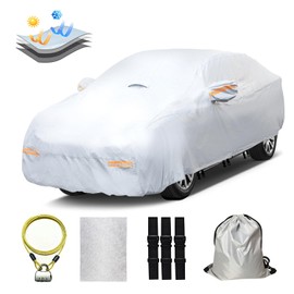 OWEEIO 30 Layers Heavy Duty SUV Car Cover for Automobiles All Weather Waterproof, Outdoor Snowproof UV Protection Windproof, Door Zipper, Soft Cotton Universal Car Covers (Silver, Fit SUV 181"-190")