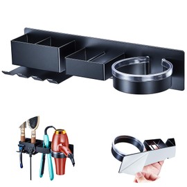 Oukimly Hairdryer Holder Wall Mounted Hair Straightener Holder, Blow Dryer Holder, Metal Hair Tool Organizer for Straighteners, Hair Dryer, Brush, Curling Iron (Black)