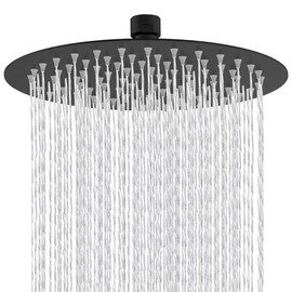 Drenky Rain Shower Head 10 Inch Rain Shower Head Black Rain Shower Head Round Stainless Steel A2 Shower Head Pressure Increasing with 121 Anti-limescale Nozzles Shower Head Rain Shower 25 x 25 cm