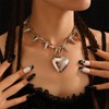 Chunky Puffy Heart Pendant Necklace For Women Men Silver Statement