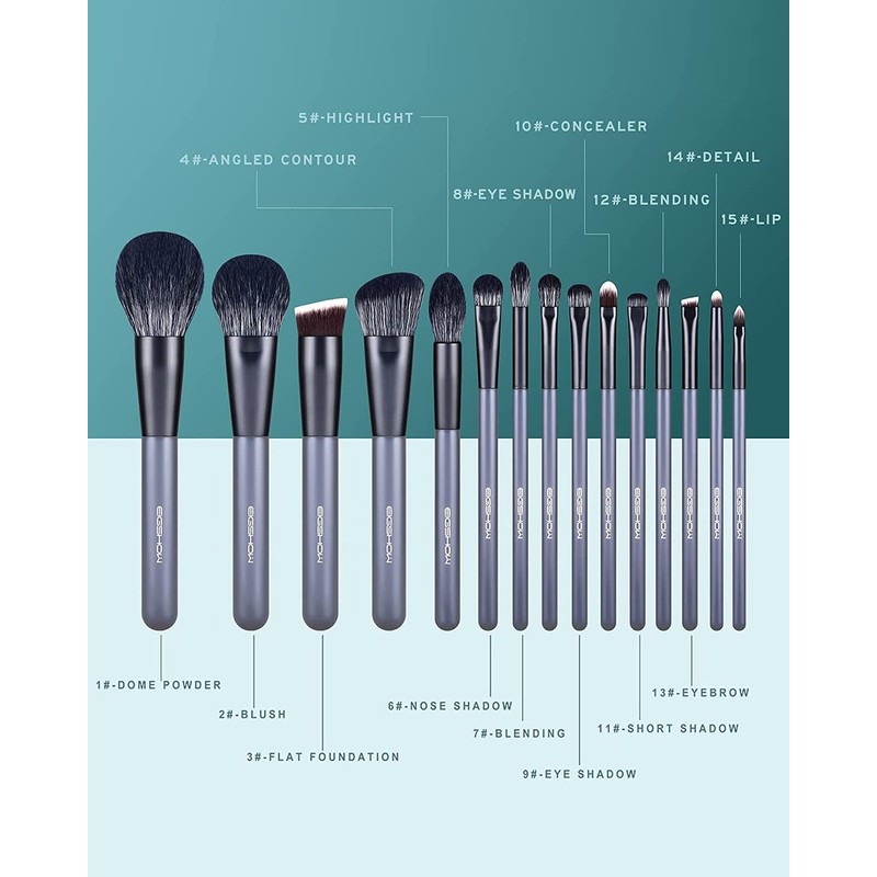 Makeup Brushes - Set of 15 Essential Professional Cosmetic Brushes