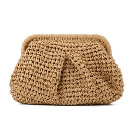 ELICNA Straw Clutch Purses for Women Small Woven Dumpling Bag Summer Beach Clutch Wicker Crossbody Purses(Khaki)