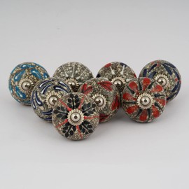 MUGAL ART HANDICRAFT Knobs for Cabinet Assorted Multicolor Knobs for Cabinets and Drawers Vintage Ceramic Door Knobs Kitchen Furniture Pull Handles Cupboard for Wardrobe Home Interior Décor-Pack of 8