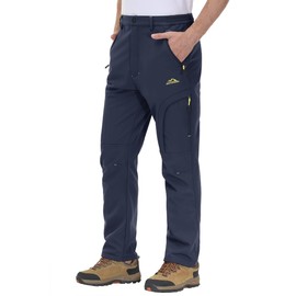 MAGCOMSEN Ski Pants Men Waterproof Insulated Winter 5 Zipper Pockets Outdoor Climbing Warm Windproof Snow Pants Navy, 34