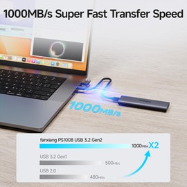 fanxiang 500GB External SSD - Portable SSD External Solid State Drive, 1000MB/s, USB 3.2 Gen2 Type-C, Aluminum Alloy, External Hard Drive for iPhone15/16/17,Android, Mac, Windows (PS1008-NEW)