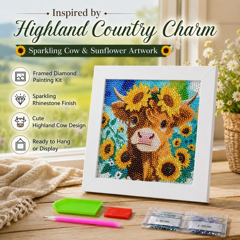 Nikolle Highland Cow Small Diamond Art Kits for Adults Beginner