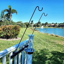 Bird Bath Plus Long Hook Kits Ideal for Bird Feeders, Lighter Flower Baskets, Chimes, etc. for Vertical Spindled Deck Railings Only ((2) 34" on a 24" Mount)
