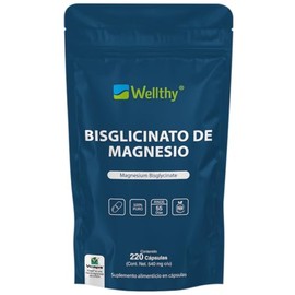 Wellthy Bisglicinato Magnesio 220 Cápsulas 432mg Elemental 100 Natural Alta Absorción Veganas Tech Bottle Free