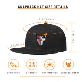 Tijeyi Skull Hat Snapback Hats for Men Womens Skeleton Baseball Cap Black Flat Bill Brim Trucker Snap Backpack Hat Fitted Hats American Flag Hat Snap Back