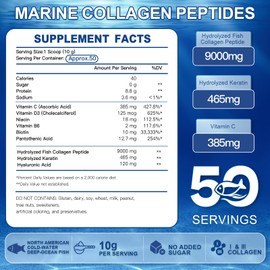 ZEBORA ZEBORA Marine Collagen Peptides Powder 50 Servings - Wild Caught Hydrolyzed Fish Collagen with Hyaluronic Acid, Keratin, Multivitamins - Collagen for Women Support Skin Hair Nail Joint, Keto Friendly