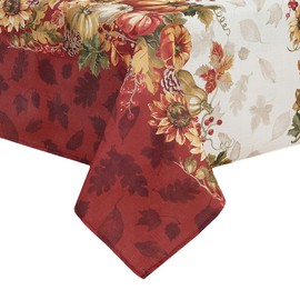Elrene Home Fashions Swaying Leaves Bordered Fall, Seasonal and Holiday Tablecloth, 60" x 144" Oblong/Rectangle, Multi