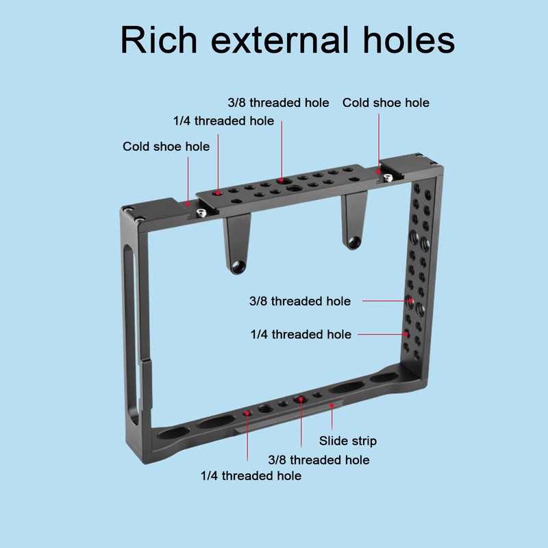 Monitor Cage Aluminum Alloy Multi 1/4 3/8 Holes Professional Camera