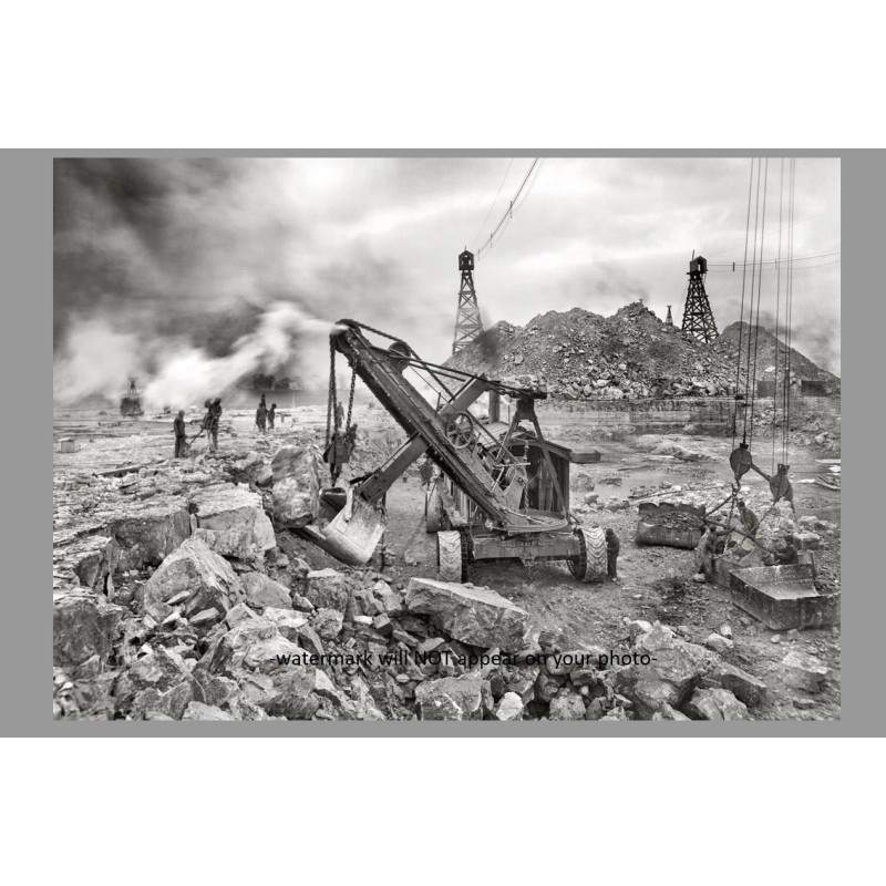 Steam Shovel Construction Crew PHOTO 1910 Michigan Dynamite Blasting Excavator