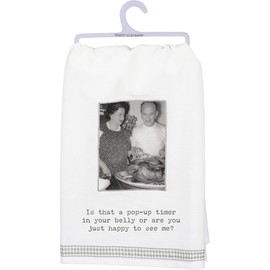 Primitives by Kathy Pop Up Timer are You Happy to See Me Cotton Kitchen Dish Towel 28x28 from