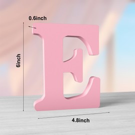 Aruatu 6 Inch Pink Wood Letters Unfinished Wood Letters for Wall Decor Decorative Standing Letters Large Letters for Wall Decoration for Craft Home Party Projects (E)