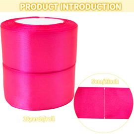 JESEP YONG Hot Pink Satin Ribbon Rolls 2 inch Wide Silk Blanket Binding Ribbon 50 Yards Single Faced Ribbon for Wedding Decor-Flower Bouquet Wrap-Gift Wrapping-Bows Making-Hats-DIY Craft(#14), JS2STB