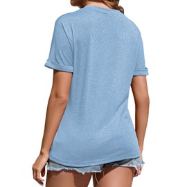 Women's T Shirts V-Neck 2025 Fashion Spring Summer Casual Women Tops Trendy Cute Fit Tee S-XXL Light Blue