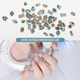 Turquoise Nail Charms 3D Nail Art Supplies Nail Accessories Nail Decoration Retro Nail Charms for Manicure Craft DIY 50pcs