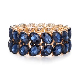 BriLove Wedding Bridal Bracelet for Brides, Women's Crystal Rhinestone Stretch Bangle for Party Prom Sapphire Color Gold-Tone