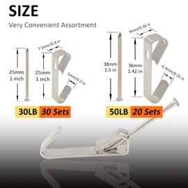 Picture Hangers, 100 Pieces Picture Hanging Kits Including 30lb/50lb Picture Hanging Hooks, 2 Sizes Professional Picture Hooks with Nails for Drywall Wooden Wall (Silver)