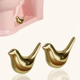 2-Pcs Ceramic Bird Toilet Bolt Covers, Toilet Bolt Caps , easy to install, no power needed, suitable for bathroom decor,Cute Home Decor - Color: Gold