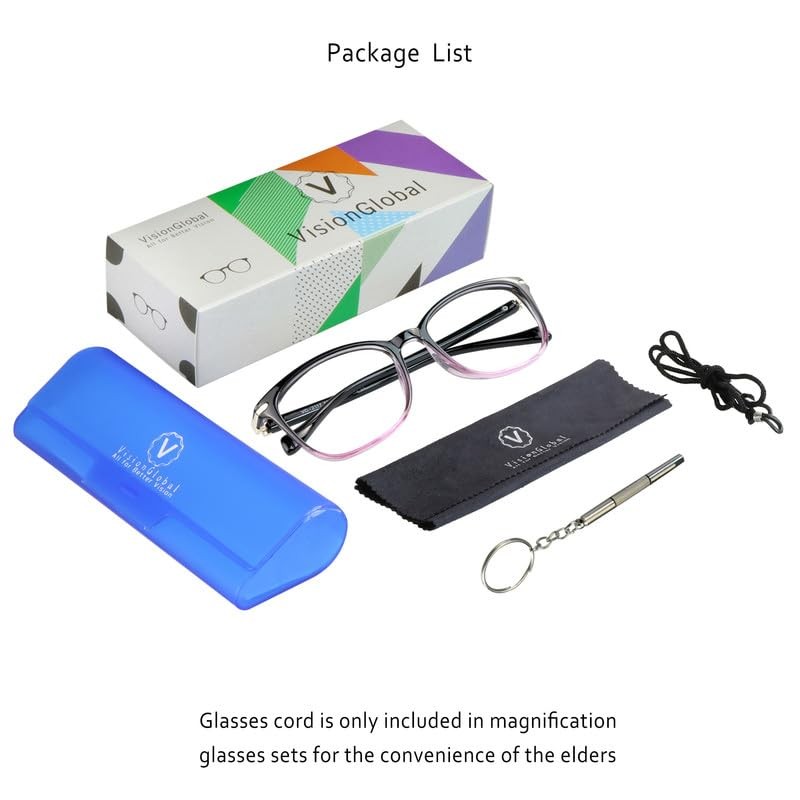VisionGlobal Blue Light Blocking Glasses for Women/Men, Anti Eyestrain, Computer