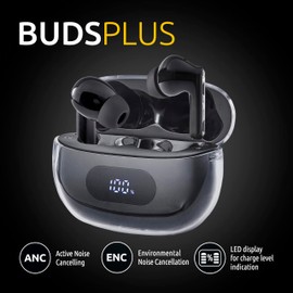 Intenso Buds Plus - TWS True Wireless Kopfhörer T310AE mit Active Noise Cancelling, ENC, Bluetooth und bis zu 25 Std. Musikwiedergabe, Schwarz