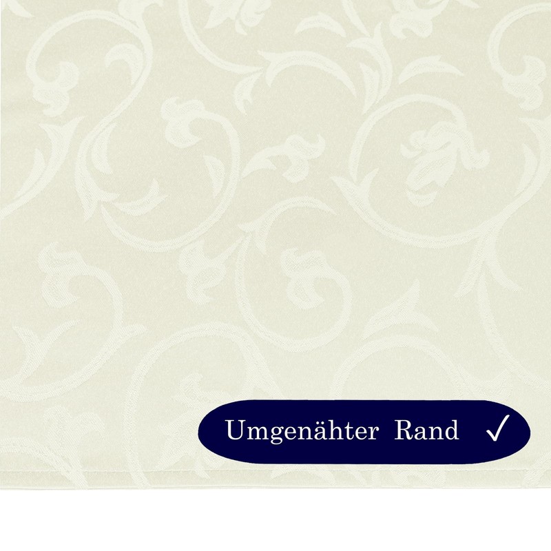 Tablecloth Fabric Damask Baroque Jacquard Tendrils Design with Hem Oval