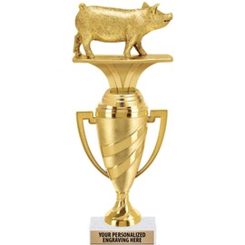 Crown Awards Pig Trophy, 11" Gold Cup Pig Trophies with Engraving Included, 10 Pack