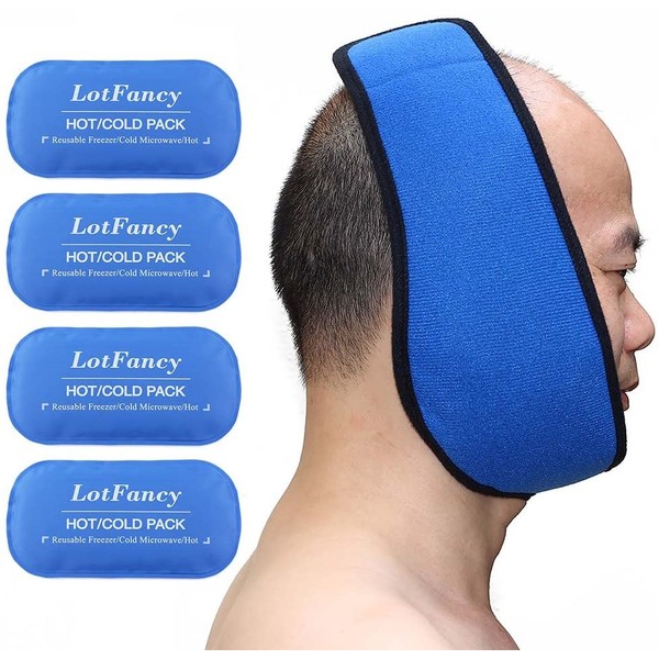 LotFancy Gel Ice Pack with Wrap, Pain Relief for TMJ, Wisdom Teeth, Face, Head, Chin Jaw Oral and Facial Surgery, Dental Implants, Reusable Hot Cold Pack for Therapy