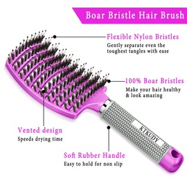 Detangling Brush Boar Bristle Hairbrush for Adult & Kids Wet or Dry Hair - KTKUDY Detangler Hair brush Getting Knots Out without Pain - Adds Shine and Makes Hair Healthier Purple