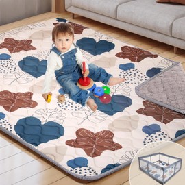 71x59 Playpen Mat Foam Thick, Thicker & Large Baby Play Mat for Babies Kids Toddlers Infants Floor Crawling, Foldable Cushioning Padded Baby Playmat for Indoor Outdoor, Girls Boys Essential Gift, Boho