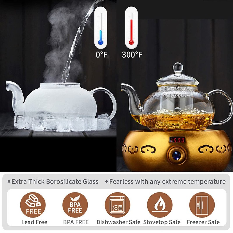 DOPUDO Glass Teapot with Removable Clear Infuser, 27 oz/ 800