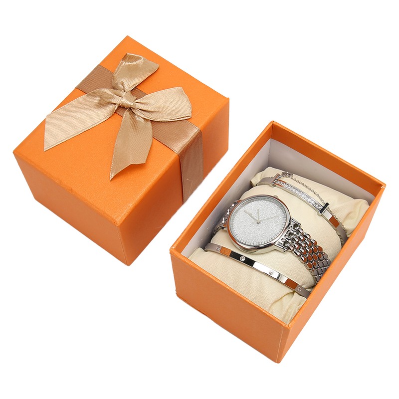 3pcs Women Watch Rhinestone Bracelet Set Accurate Time Stylish Waterproof