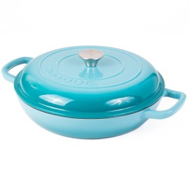 Cast Iron Dutch Oven with Lid – Non Stick Shallow Dutch Oven Pot, Oven Safe up to 500° F – Sturdy Cooking Pot – Enamelled Stockpot Cookware – Blue, 3.7-Quart, 30cm – by Nuovva