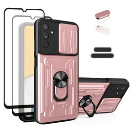 LMDAMZ Wallet Case for Galaxy A13(5G), Credit Card Slot Sliding Door Hide Portable Design, Heavy Duty Double Layer Cushioned Rubber Bumper Protection Suitable for A13(5G) 6.5 Inches Women-Rose Gold