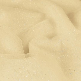 Horbaunal Champagne Glitter Tulle Fabric Rolls with Shiny Silver Sequin, 3 Yard Tulle Bolt Champagne 54 Inch Wide, Sheer Netting Fabric for Bridal Veil Tutu Skirt Wedding Arch