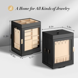 TidyStash Rotating Jewelry Organizers and Storage, Vertical Jewelry Boxes for Women, Large Jewelry Box, Black