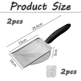 MEMOFYND 2 Pieces Cat Litter Scoop And 2 Hooks, Stainless Steel Cat Litter Scoop, Pet Litter Cleaning Tools, Pet Supplies