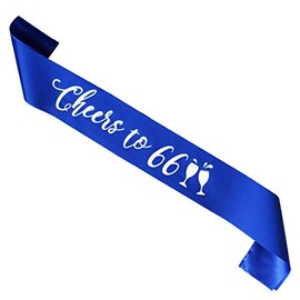 Blue Cheers to 66 Years Birthday sash, Men or Woman 66th Birthday Gifts Party Supplies, Royal Blue Party Decorations