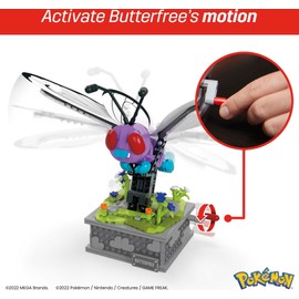 Mega Pokémon Building Toys, Motion Butterfree Collectible with Mechanized Movement and Display Case for Adult Builders and Collectors