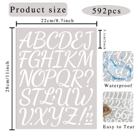 592 PCS 16 Sheets Letter Stickers 2 Inch Large Alphabet Sticker Vinyl Self Adhesive Waterproof Number Sticker Suitable for Indoor Outdoor Mailbox Poster Crafts (Handwriting,White)