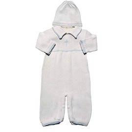 Boy's White Cotton Knit Christening Baptism Longall w/Blue Cross and Hat 6 Mo