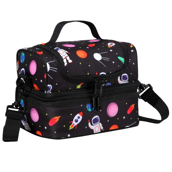 Chase Chic Children's Lunch Bag, Insulated Boys Lunch Boxes, Cool Bag with Two Compartments and Removable, Adjustable, Children's Lunch Bag, Nursery Bag, Black Astronaut